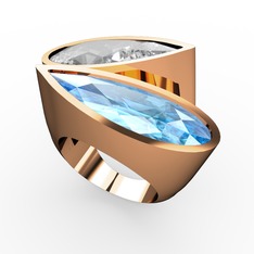 Swarovski ve akuamarin 925 ayar rose altın kaplama gümüş yüzük