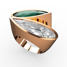 Yeşil kuvars ve swarovski 14 ayar rose altın yüzük