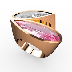 Beyaz zirkon ve pembe kuvars 8 ayar rose altın yüzük