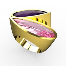 İkili Yaşam Yüzük - Ametist ve pembe kuvars 14 ayar altın yüzük #192cq6j