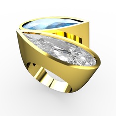 Akuamarin ve swarovski 18 ayar altın yüzük
