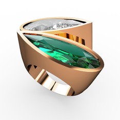 İkili Yaşam Yüzük - Swarovski ve yeşil kuvars 18 ayar rose altın yüzük #1aznchx