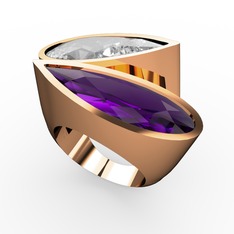 Beyaz zirkon ve ametist 18 ayar rose altın yüzük