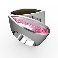 Dumanlı kuvars ve pembe kuvars 14 ayar beyaz altın yüzük