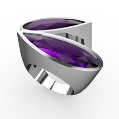 Ametist 14 ayar beyaz altın yüzük