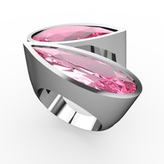 Pembe kuvars 14 ayar beyaz altın yüzük