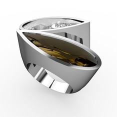 İkili Yaşam Yüzük - Swarovski ve dumanlı kuvars 14 ayar beyaz altın yüzük #1h6gnm8