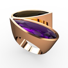 Dumanlı kuvars ve ametist 14 ayar rose altın yüzük