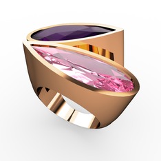 İkili Yaşam Yüzük - Ametist ve pembe kuvars 8 ayar rose altın yüzük #1n7tc0t