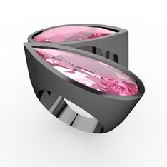 Pembe kuvars 925 ayar siyah rodyum kaplama gümüş yüzük
