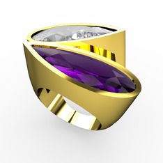 İkili Yaşam Yüzük - Swarovski ve ametist 925 ayar altın kaplama gümüş yüzük #1nmliz5
