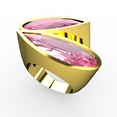 İkili Yaşam Yüzük - Pembe kuvars 14 ayar altın yüzük #1q2p2bs