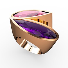 İkili Yaşam Yüzük - Pembe kuvars ve ametist 8 ayar rose altın yüzük #1rwoo9k