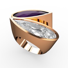 İkili Yaşam Yüzük - Ametist ve swarovski 925 ayar rose altın kaplama gümüş yüzük #1x4a9ou