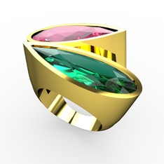 İkili Yaşam Yüzük - Pembe kuvars ve yeşil kuvars 8 ayar altın yüzük #1x503ft