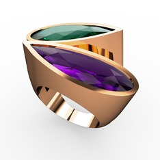 Yeşil kuvars ve ametist 925 ayar rose altın kaplama gümüş yüzük