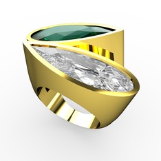 İkili Yaşam Yüzük - Yeşil kuvars ve swarovski 18 ayar altın yüzük #3kbees