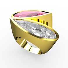 Pembe kuvars ve swarovski 18 ayar altın yüzük
