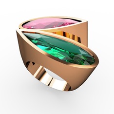 Pembe kuvars ve yeşil kuvars 925 ayar rose altın kaplama gümüş yüzük