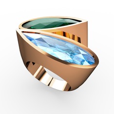 İkili Yaşam Yüzük - Yeşil kuvars ve akuamarin 925 ayar rose altın kaplama gümüş yüzük #8youw5