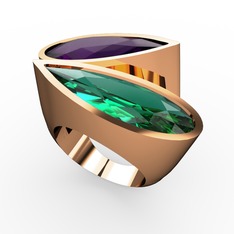 İkili Yaşam Yüzük - Ametist ve yeşil kuvars 18 ayar rose altın yüzük #a6g5ay