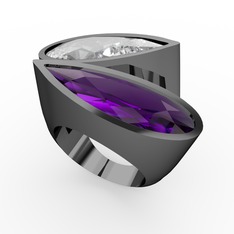 İkili Yaşam Yüzük - Swarovski ve ametist 925 ayar siyah rodyum kaplama gümüş yüzük #hmhois