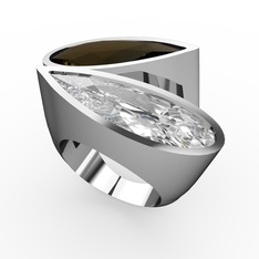 Dumanlı kuvars ve beyaz zirkon 14 ayar beyaz altın yüzük