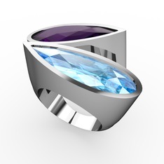 Ametist ve akuamarin 14 ayar beyaz altın yüzük