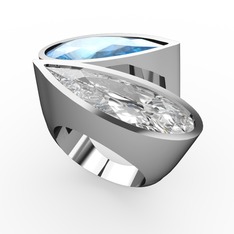 İkili Yaşam Yüzük - Akuamarin ve swarovski 14 ayar beyaz altın yüzük #knldlo