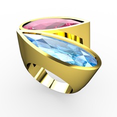 İkili Yaşam Yüzük - Pembe kuvars ve akuamarin 14 ayar altın yüzük #l07t87