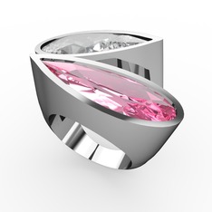 Swarovski ve pembe kuvars 14 ayar beyaz altın yüzük