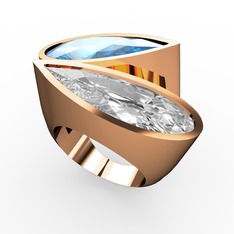 İkili Yaşam Yüzük - Akuamarin ve swarovski 925 ayar rose altın kaplama gümüş yüzük #nbchfo