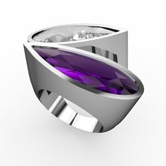 Swarovski ve ametist 14 ayar beyaz altın yüzük