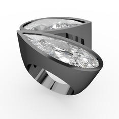 İkili Yaşam Yüzük - Beyaz zirkon ve swarovski 925 ayar siyah rodyum kaplama gümüş yüzük #q39tfw