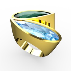 İkili Yaşam Yüzük - Yeşil kuvars ve akuamarin 14 ayar altın yüzük #qcwf6g