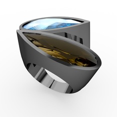 İkili Yaşam Yüzük - Akuamarin ve dumanlı kuvars 925 ayar siyah rodyum kaplama gümüş yüzük #qgqjux