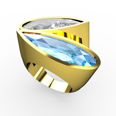 İkili Yaşam Yüzük - Swarovski ve akuamarin 18 ayar altın yüzük #r80nlr