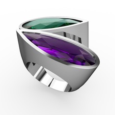 İkili Yaşam Yüzük - Yeşil kuvars ve ametist 8 ayar beyaz altın yüzük #rn6g4m