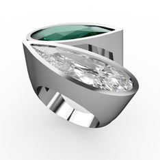 İkili Yaşam Yüzük - Yeşil kuvars ve swarovski 8 ayar beyaz altın yüzük #s7gv3u
