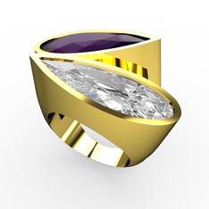 İkili Yaşam Yüzük - Ametist ve swarovski 925 ayar altın kaplama gümüş yüzük #spjjfx