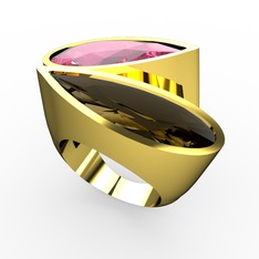 İkili Yaşam Yüzük - Pembe kuvars ve dumanlı kuvars 8 ayar altın yüzük #uf740d