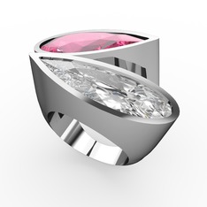 Pembe kuvars ve swarovski 18 ayar beyaz altın yüzük