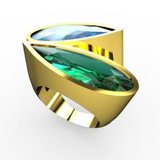 İkili Yaşam Yüzük - Akuamarin ve yeşil kuvars 925 ayar altın kaplama gümüş yüzük #y1n2ly