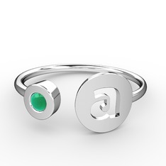 a Harfli Taşlı Yüzük - Kök zümrüt 8 ayar beyaz altın yüzük #18twjmi