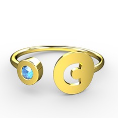 c Harfli Taşlı Yüzük - Akuamarin 8 ayar altın yüzük #1gti9dj