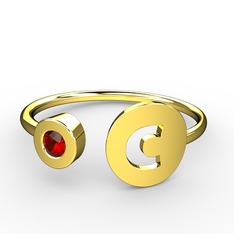 c Harfli Taşlı Yüzük - Garnet 925 ayar altın kaplama gümüş yüzük #7ekiub