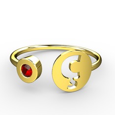ç Harfli Taşlı Yüzük - Garnet 18 ayar altın yüzük #j8kijd