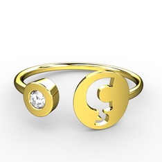 ç Harfli Taşlı Yüzük - Swarovski 925 ayar altın kaplama gümüş yüzük #oy0sgm