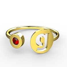 g Harfli Taşlı Yüzük - Garnet 18 ayar altın yüzük #myuwfu