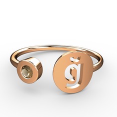 ğ Harfli Taşlı Yüzük - Dumanlı kuvars 925 ayar rose altın kaplama gümüş yüzük #y8n47c